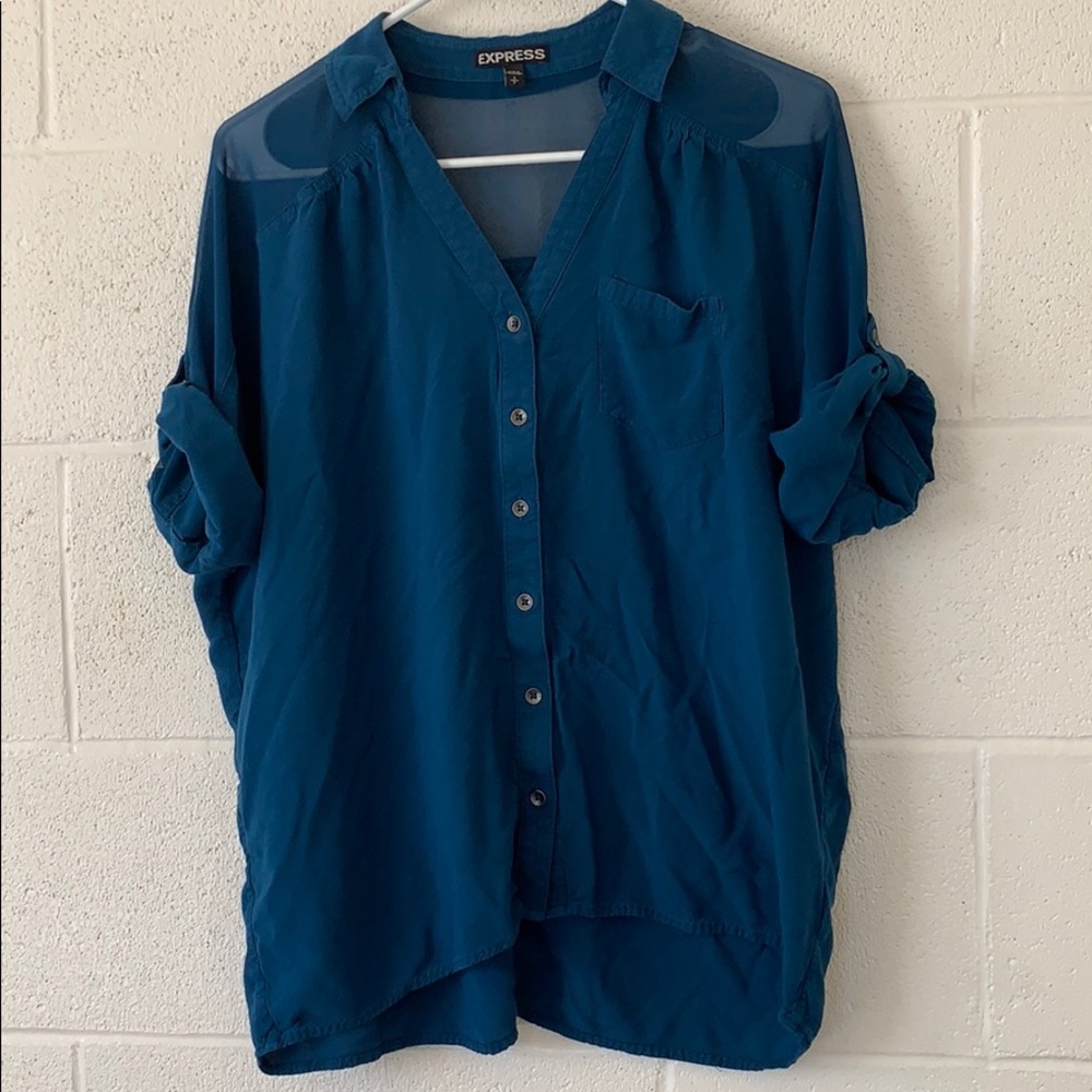 Sheer Shoulder Button Up Blouse